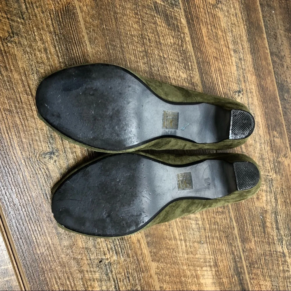 Farylrobin Olive Green Suede Peep-Toe Heels 10
